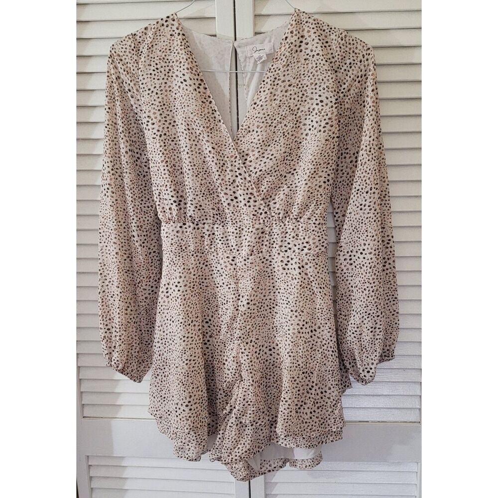 Animal Print Romper Peasant Long Sleeve Japza Women's Jumpsuits Wide leg Outfit
